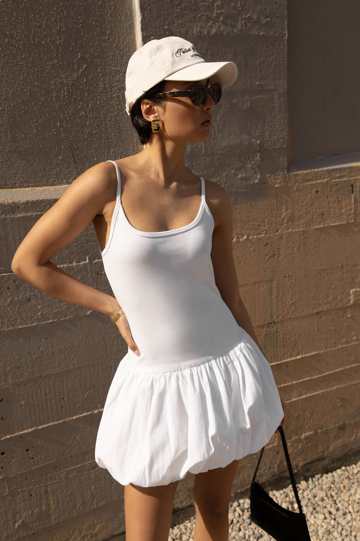 DROP WAIST BUBBLE HEM MINI DRESS in White — alternate angle