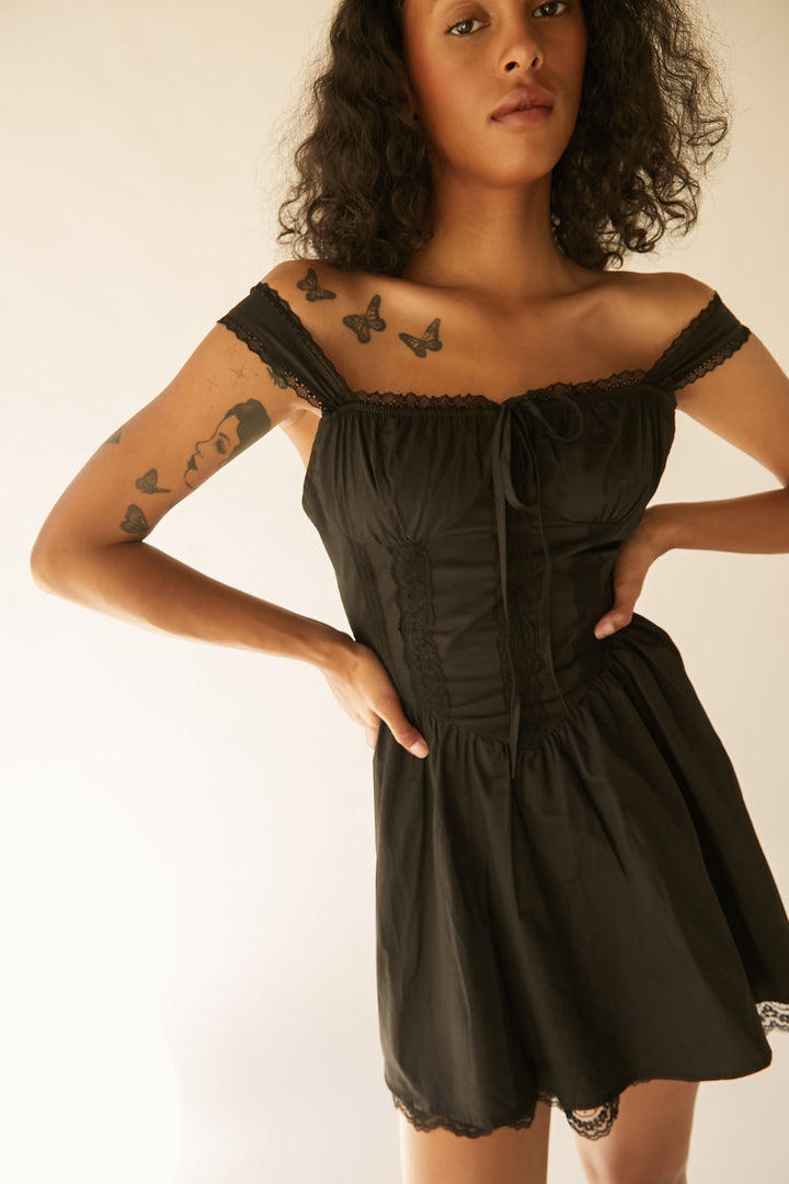 MINI DRESS WITH LACE in Black — alternate angle