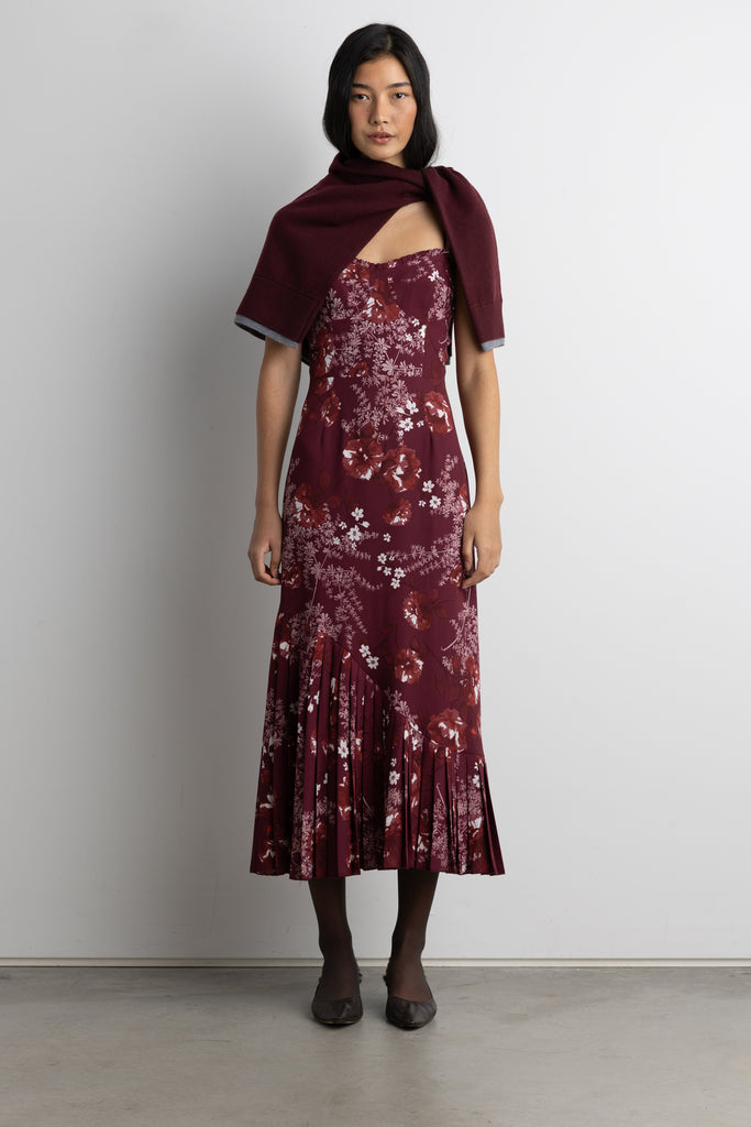oak and fort floral midi dress Oak + Fort Mixed Fabric Square Neck Neutral Floral Ditsy Midi Dress Modest  OS TU