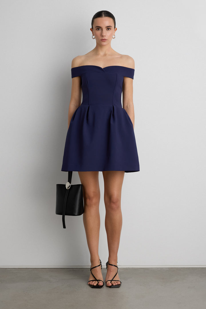 OFF THE SHOULDER CORSET MINI DRESS in Evening Blue — alternate angle