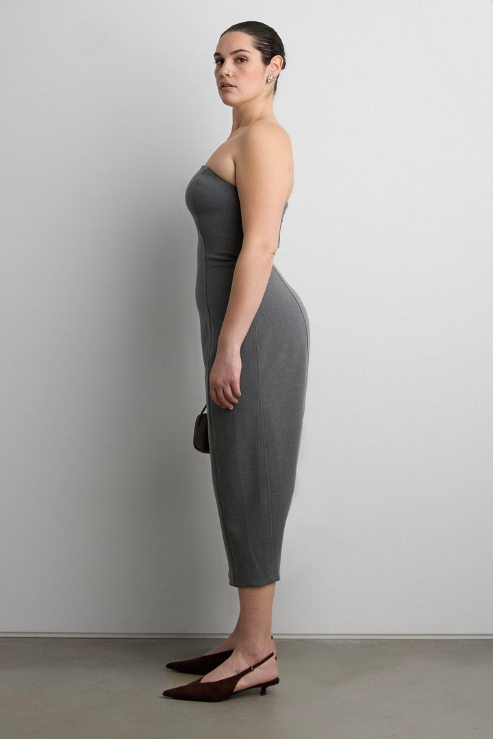 BARREL TUBE TOP DRESS in Medium Heather Grey — alternate angle