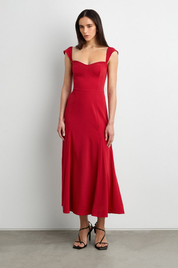 SWEETHEART NECKLINE CORSET MIDI DRESS