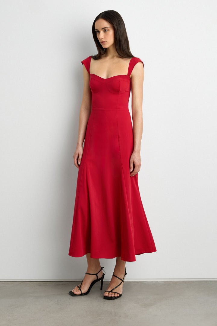 SWEETHEART NECKLINE CORSET MIDI DRESS