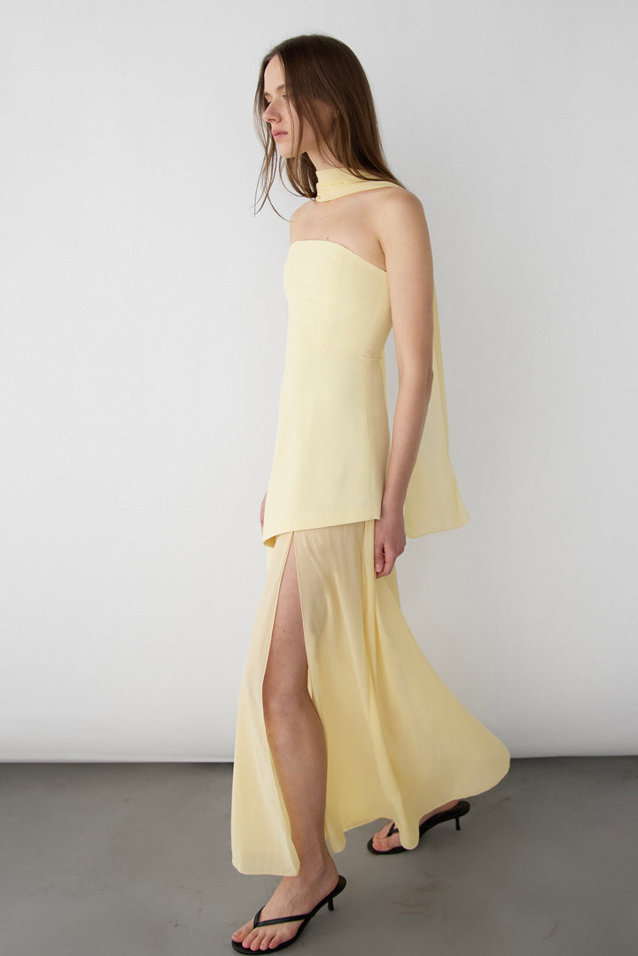 TUBE MAXI DRESS WITH CONTRAST SKIRT AND SCARF in Flan — alternate angle