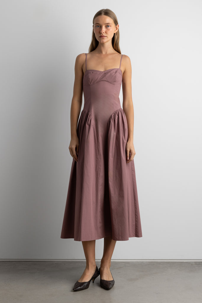 corset poplin midi dress Miss Circle Reina Blue Cotton Poplin Drop Waist Corset Midi Dress S
