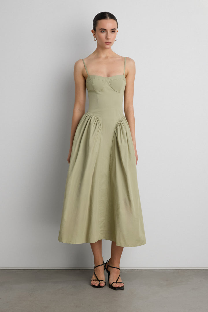 COTTON POPLIN CORSET MIDI DRESS in Tea — alternate angle