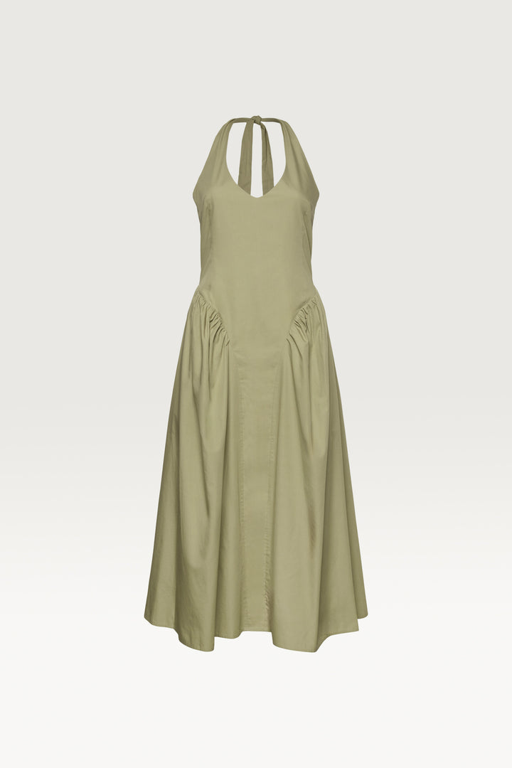 COTTON POPLIN HALTER MIDI DRESS in Tea — alternate angle