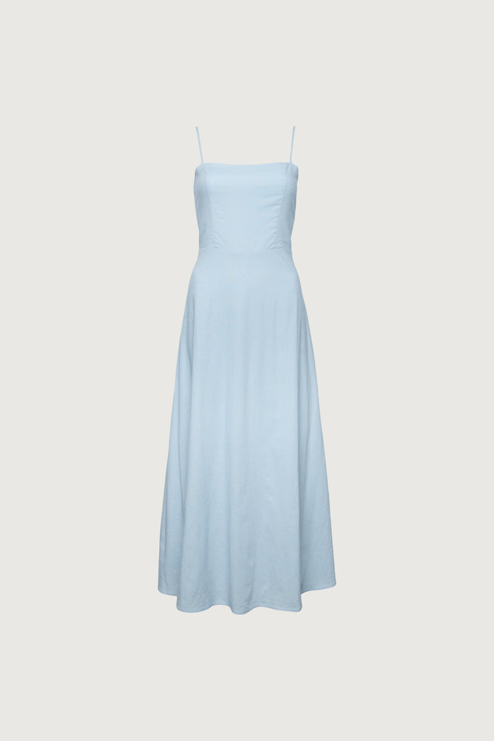 LINEN BLEND MIDI DRESS in CELESTIAL BLUE — alternate angle