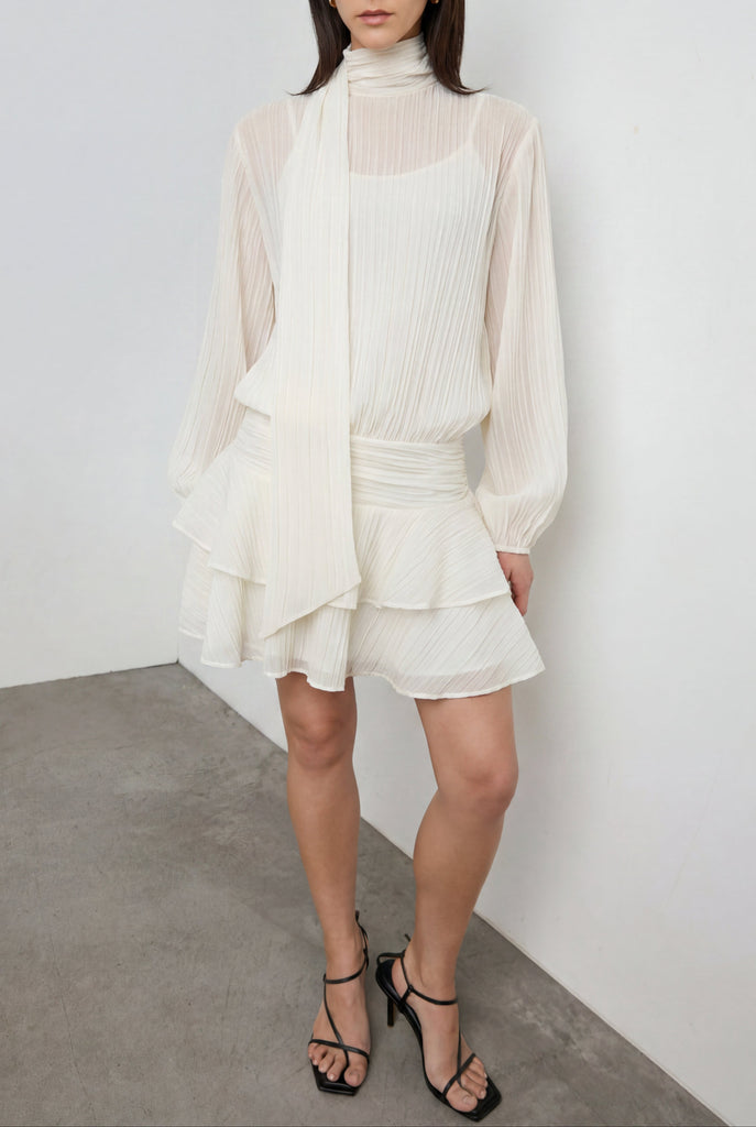 mock neck long sleeve pleated waist tiered ruffle mini dress Mockneck Sheer Ruffled Elegant Light Blue Satin Цвят:Румен розов CLEARANCE4JULYOFF New to the Spring