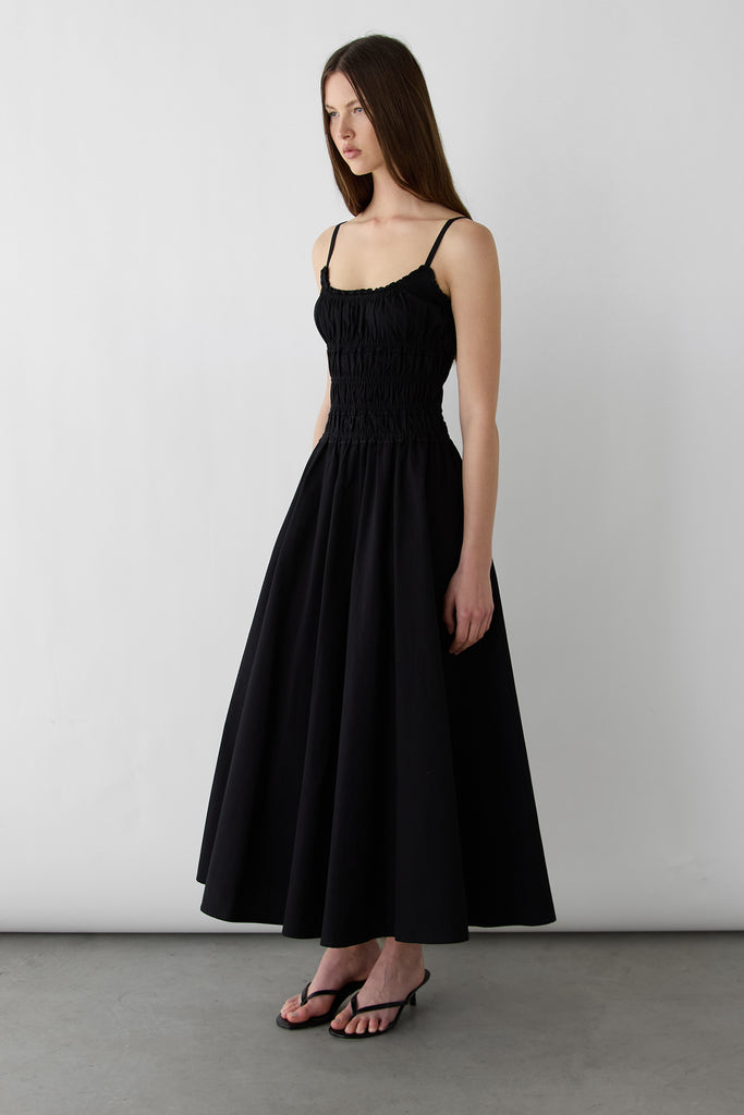 cotton poplin midi dress Shirred Lace-Up Long Beaded Prom Impact Materials slate blue Color:Bright Pink