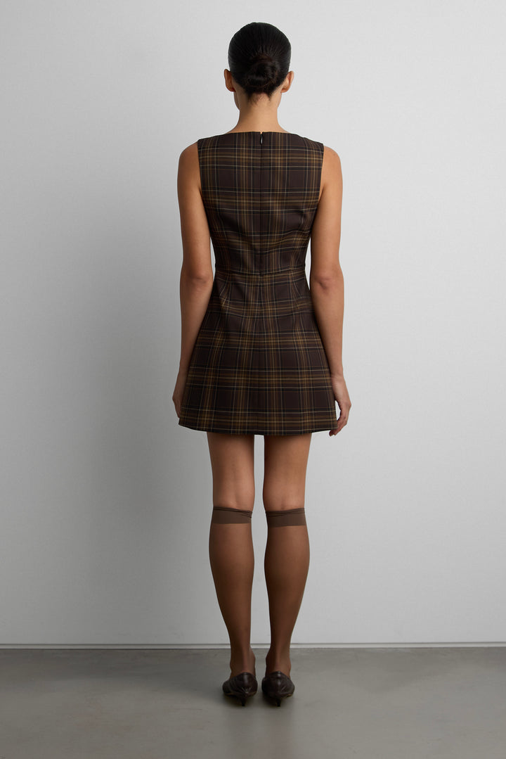 PLAID MINI DRESS in Brown plaid — alternate angle