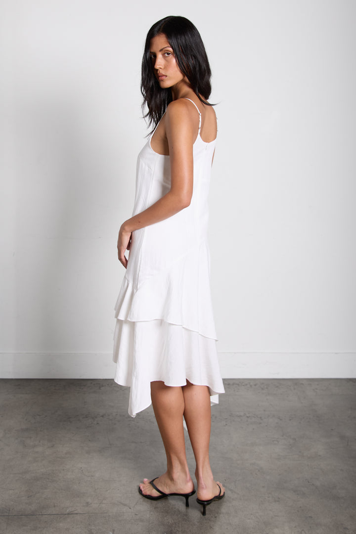 TIERED RUFFLE CAMI DRESS in White — alternate angle