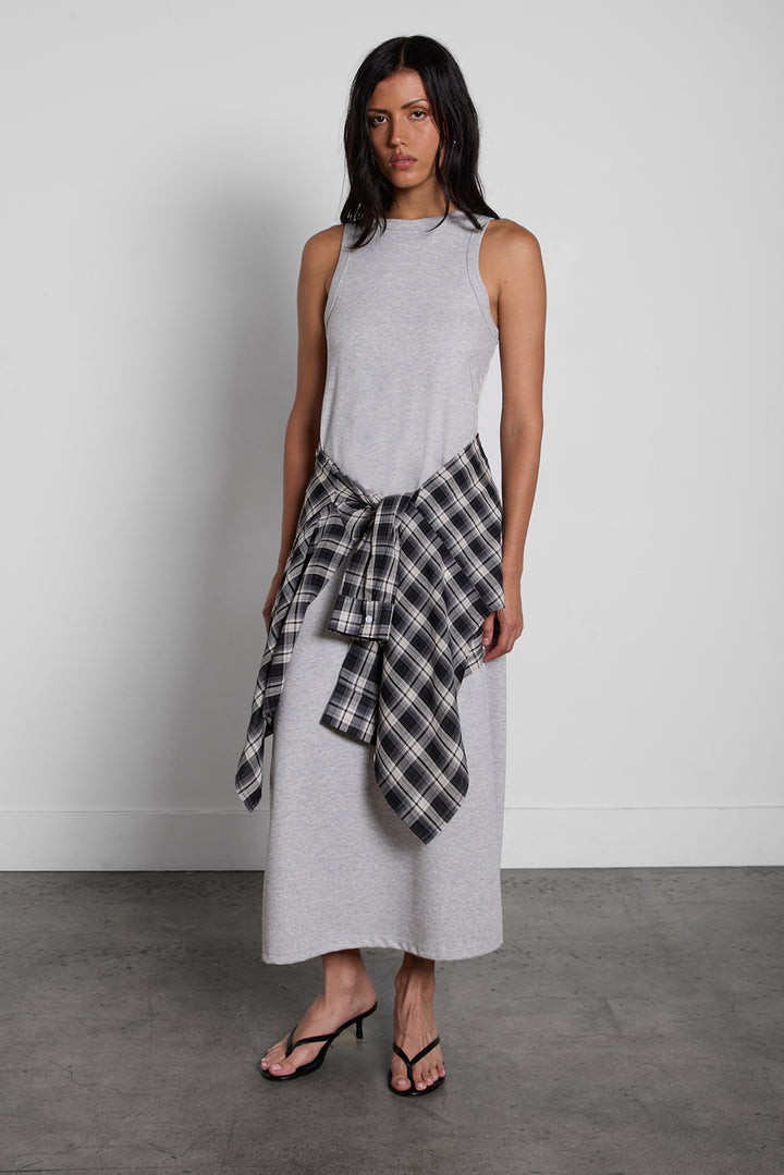 RIBBED COLUMN TANK MAXI DRESS in Melange Grey — alternate angle