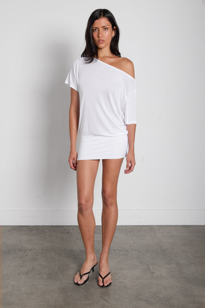 OFF SHOULDER OPEN BACK MINI DRESS in Ivory — alternate angle
