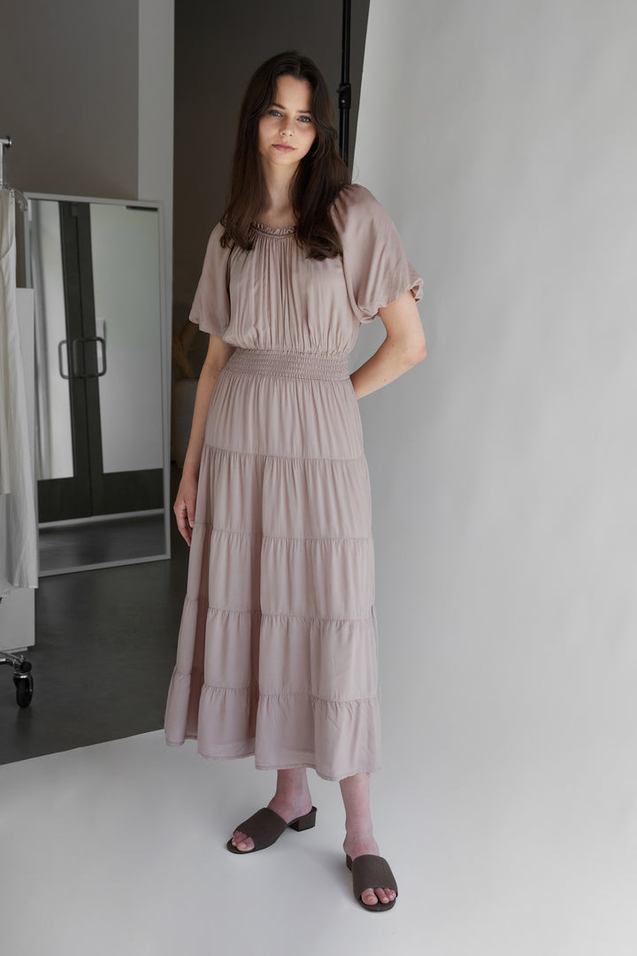 TIERED MIDI DRESS in Bark — alternate angle