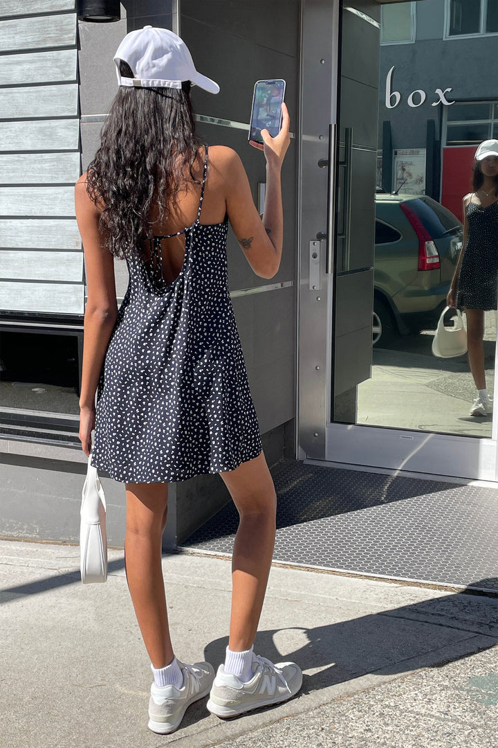 PRINTED MINI DRESS in Sky Captain Cream — alternate angle