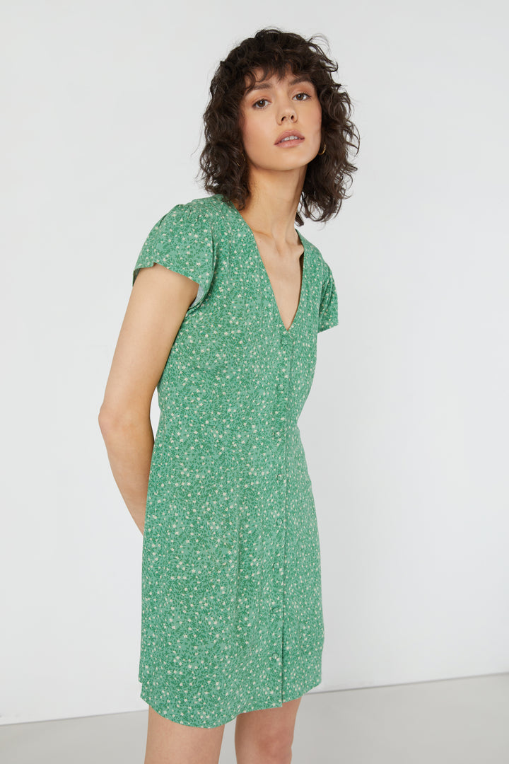 FLORAL MINI DRESS in Bright Mint Print — alternate angle