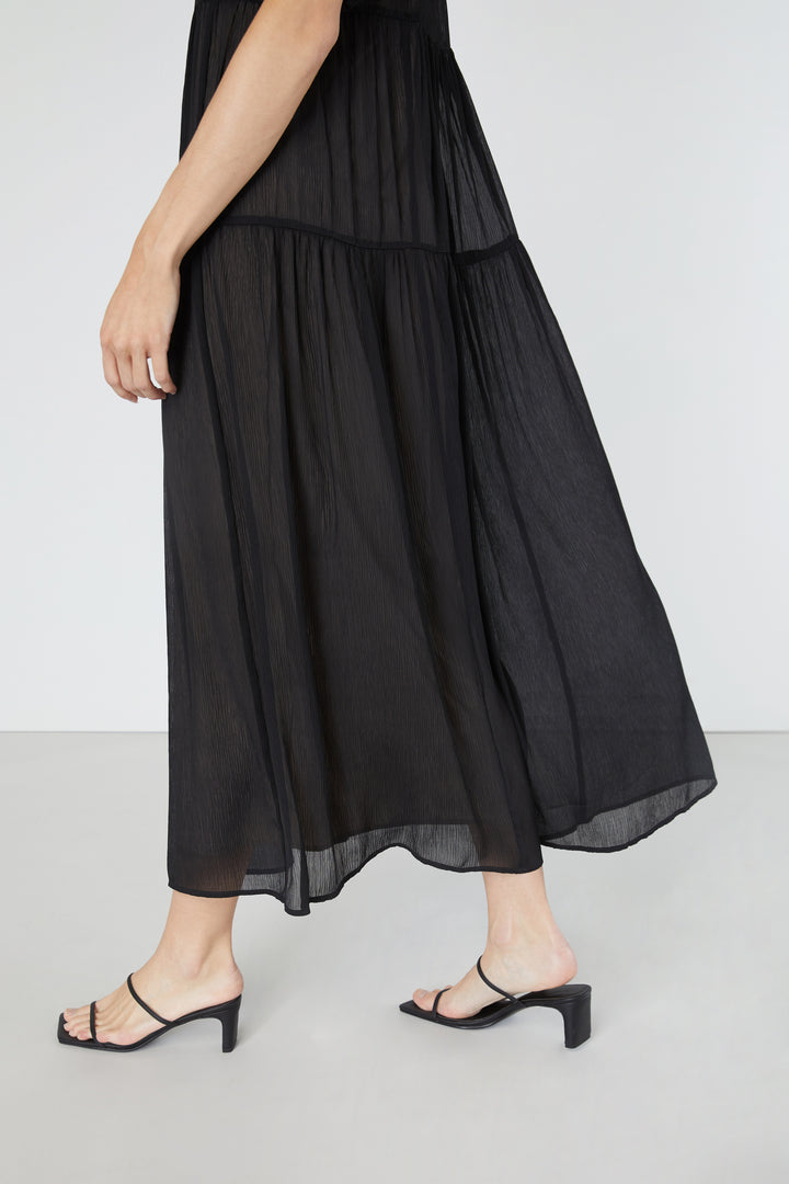 PUFF SLEEVE TIERED DRESS in Black — alternate angle