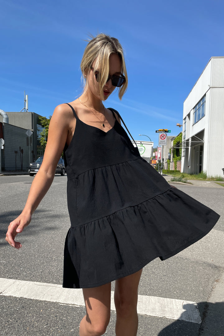 TIERED MINI DRESS in Black — alternate angle
