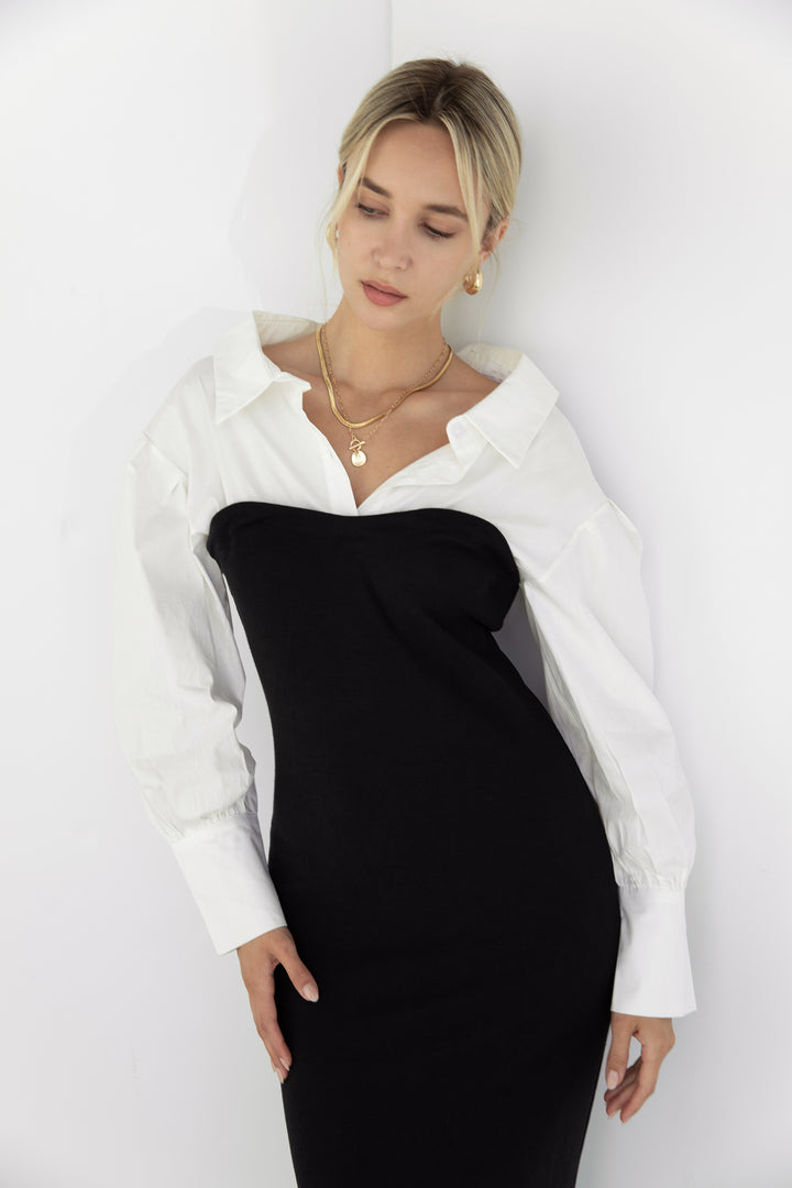 CONTRAST MIDI DRESS in Black — alternate angle