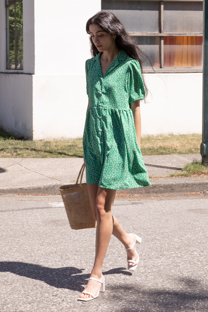 FLORAL BUTTON FRONT DRESS in Green — alternate angle