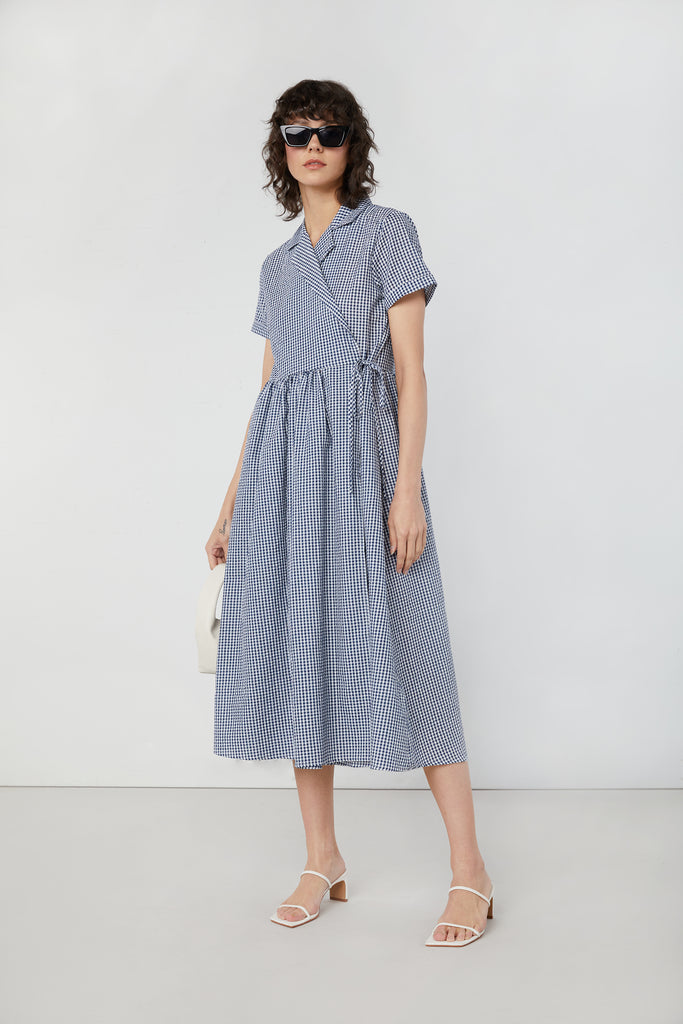 knee length dresses for ladies Provence Gingham Midi Dress — Women's Smocked Cotton Midi Dress – JO+CO main image 0