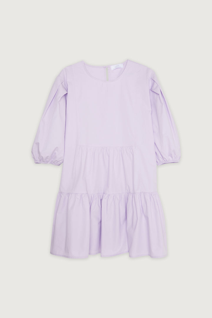 PUFF SLEEVE MINI DRESS in Lavender — alternate angle