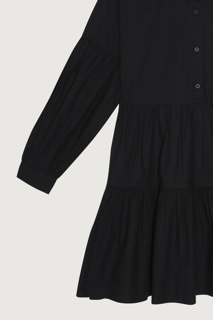 COLLARED BUTTON FRONT TIERED DRESS in Black — alternate angle