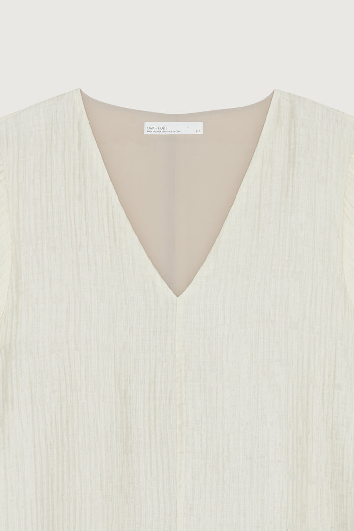 TEXTURED V-NECK LONG DRESS in Seedpearl — alternate angle