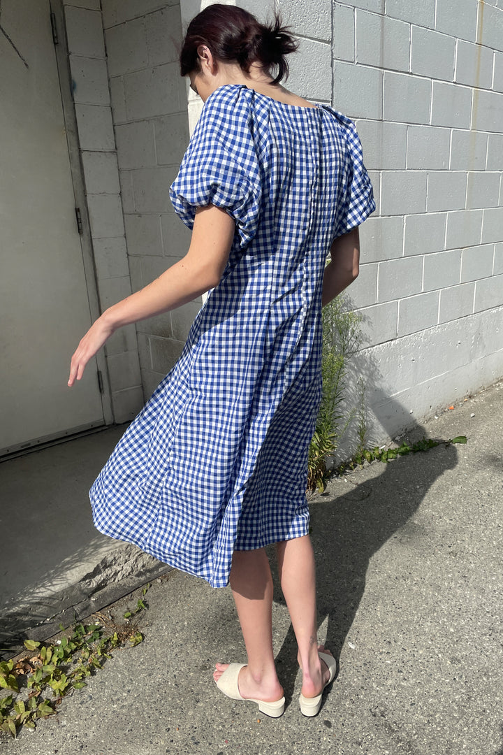 GINGHAM BUTTON UP DRESS in Blue — alternate angle
