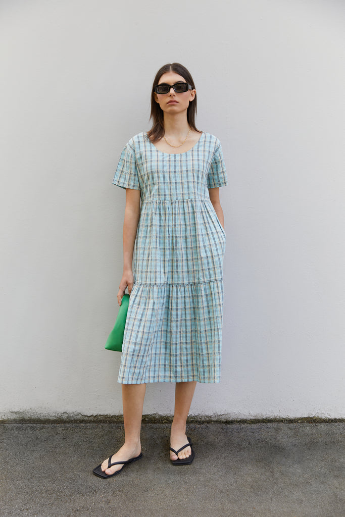 Plaid Tiered Midi Dress | OAK + FORT – OAK + FORT USA