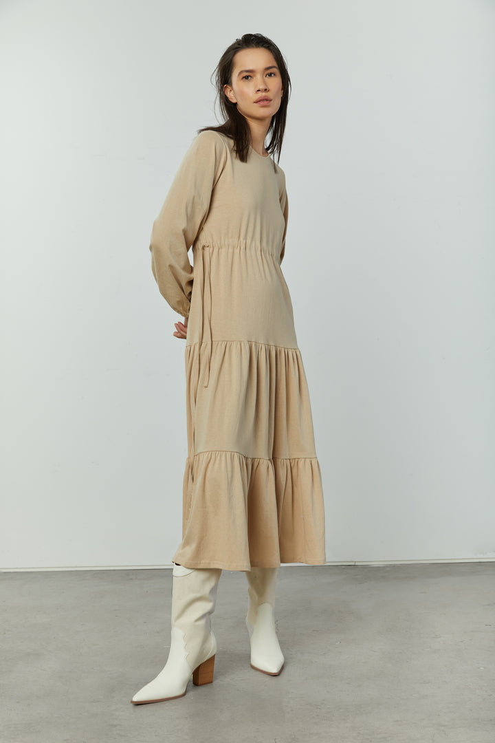 TIERED MIDI DRESS in Beige — alternate angle