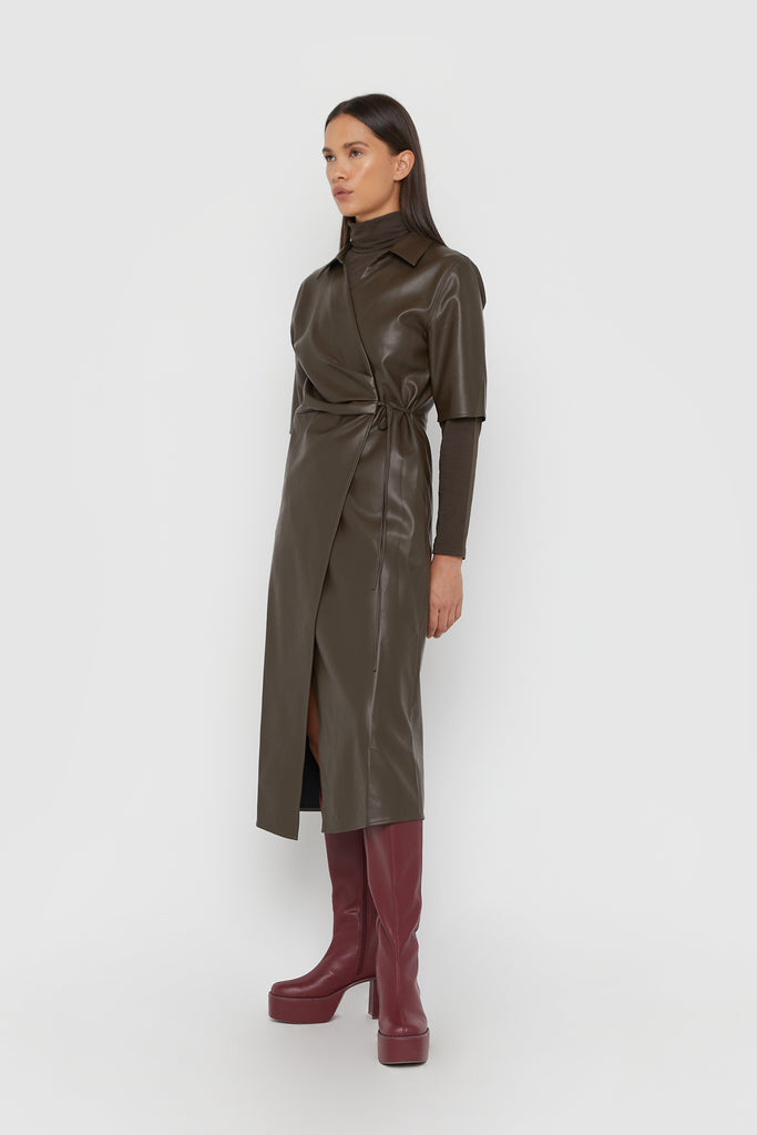 Vegan Leather Wrap Dress