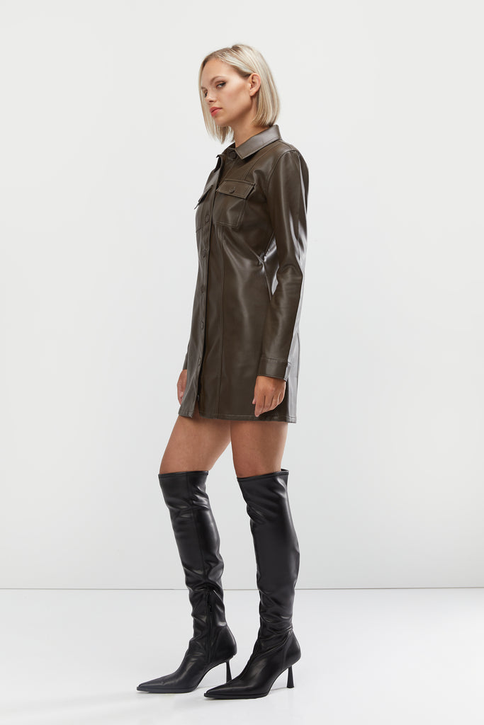 VEGAN LEATHER SHIRT DRESS