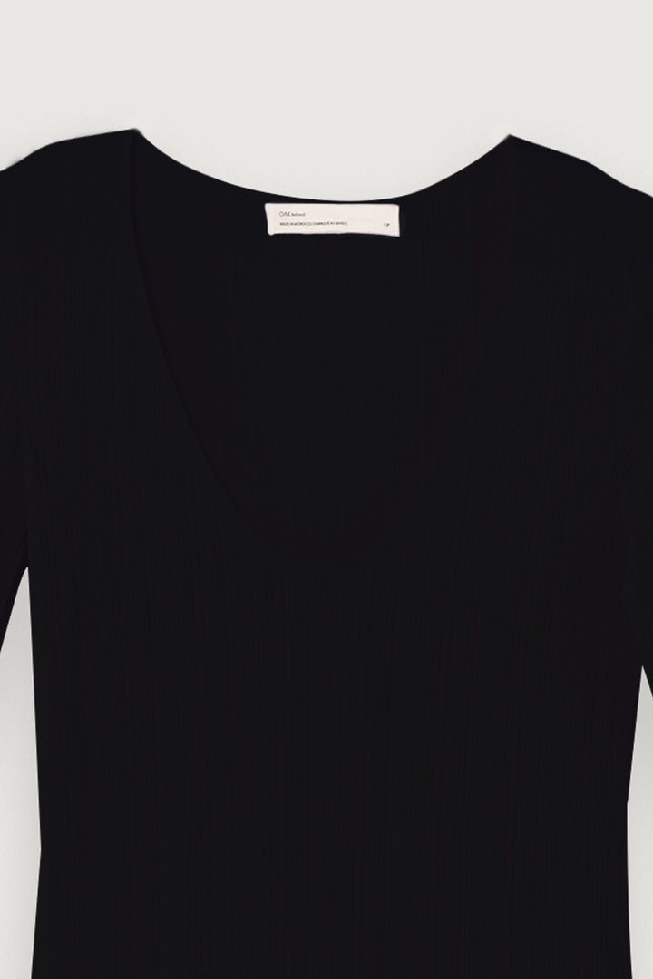 HIGH FRONT SLIT MIDI DRESS in Black — alternate angle