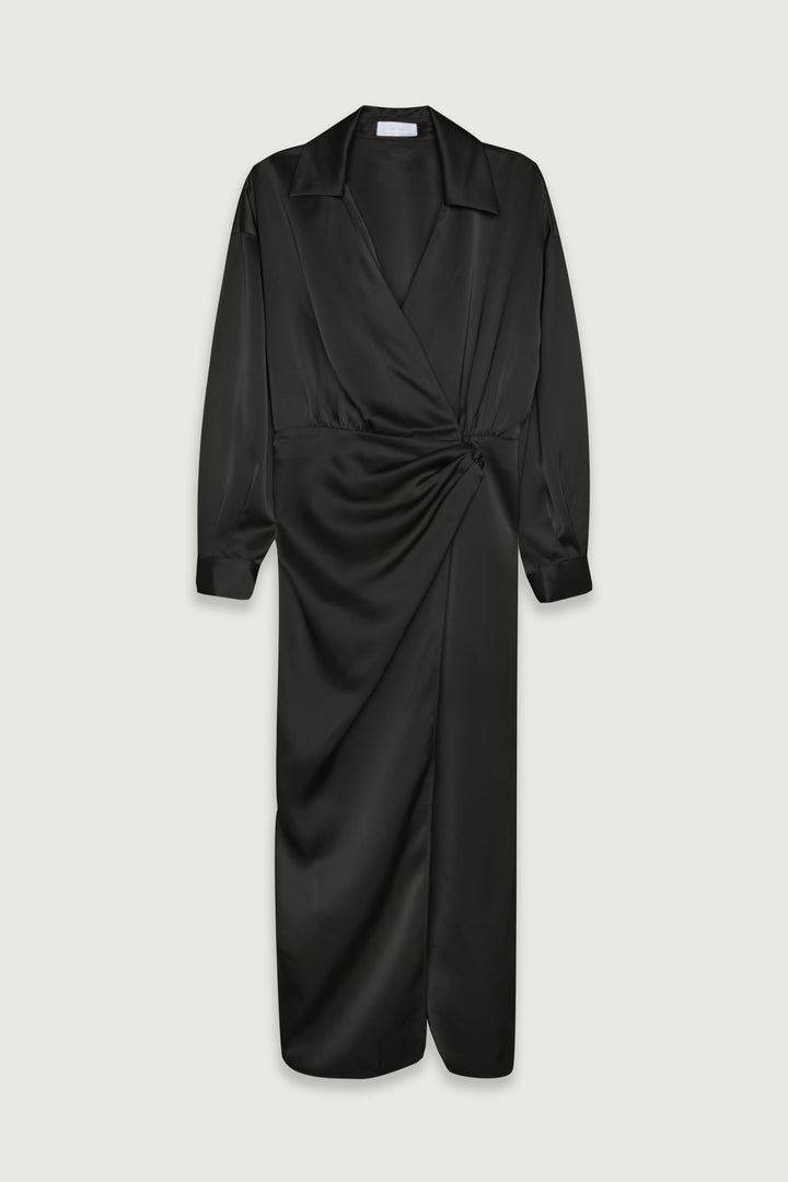 MIDI WRAP DRESS in Black — alternate angle
