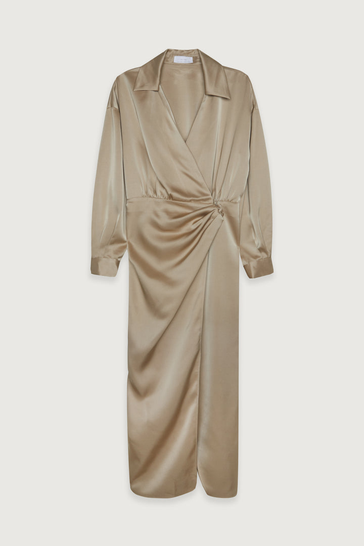 MIDI WRAP DRESS in Champagne — alternate angle