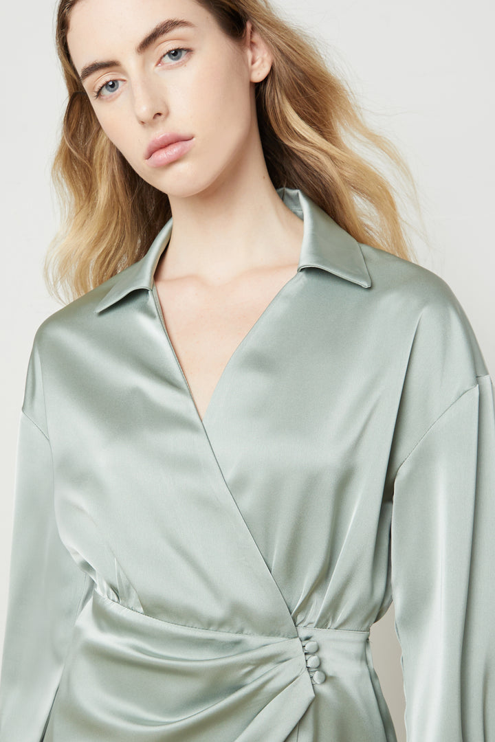 MIDI WRAP DRESS in Misty Blue — alternate angle