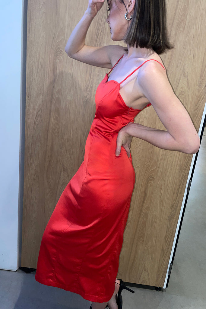 satin heart midi dress Satin Sweetheart Midi Dress