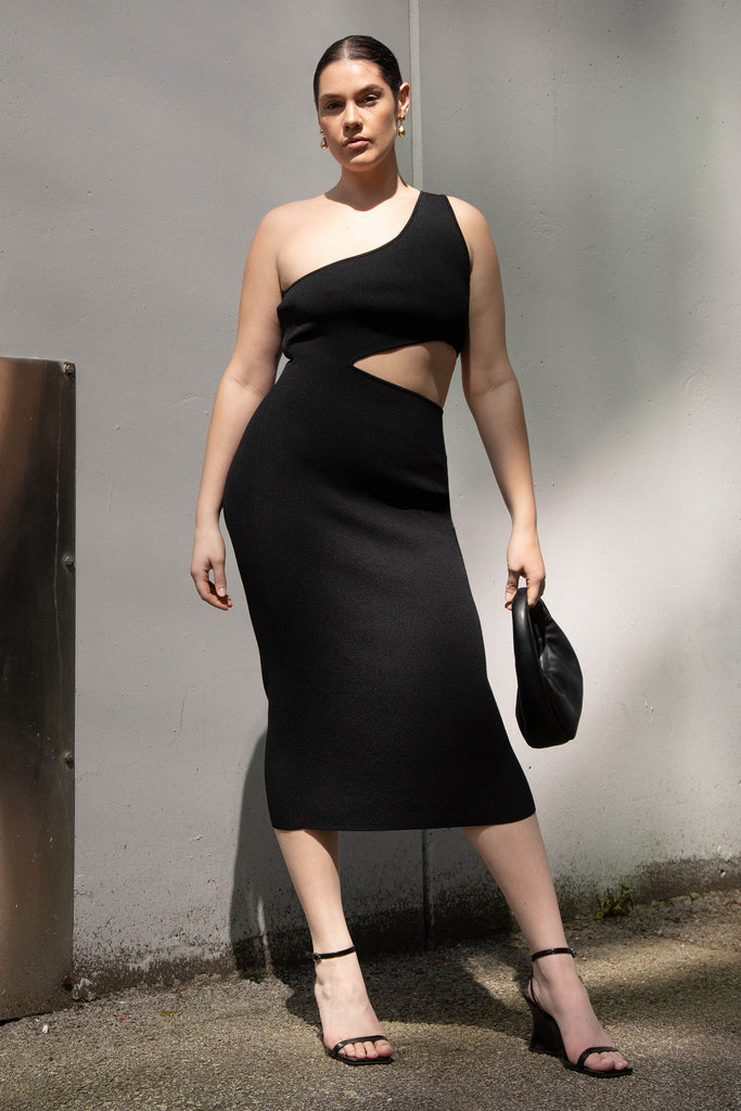 One Shoulder Midi Dress with Cutout | OAK + FORT OAK + FORT USA One Shoulder Midi Dress with Cutout | OAK + FORT OAK + FORT USA