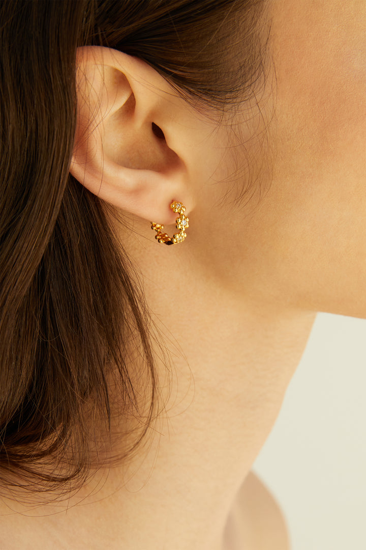 FLORAL DOTTED HOOPS in Gold — alternate angle