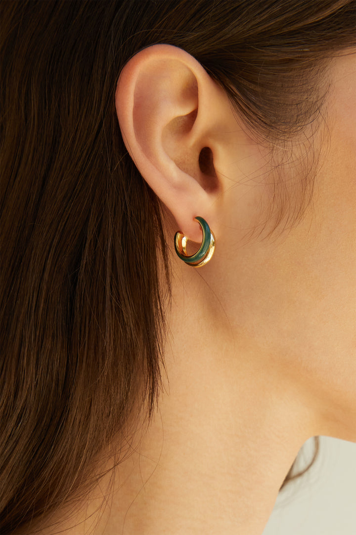 DOUBLE HOOP STONE EARRING in Green Gold — alternate angle