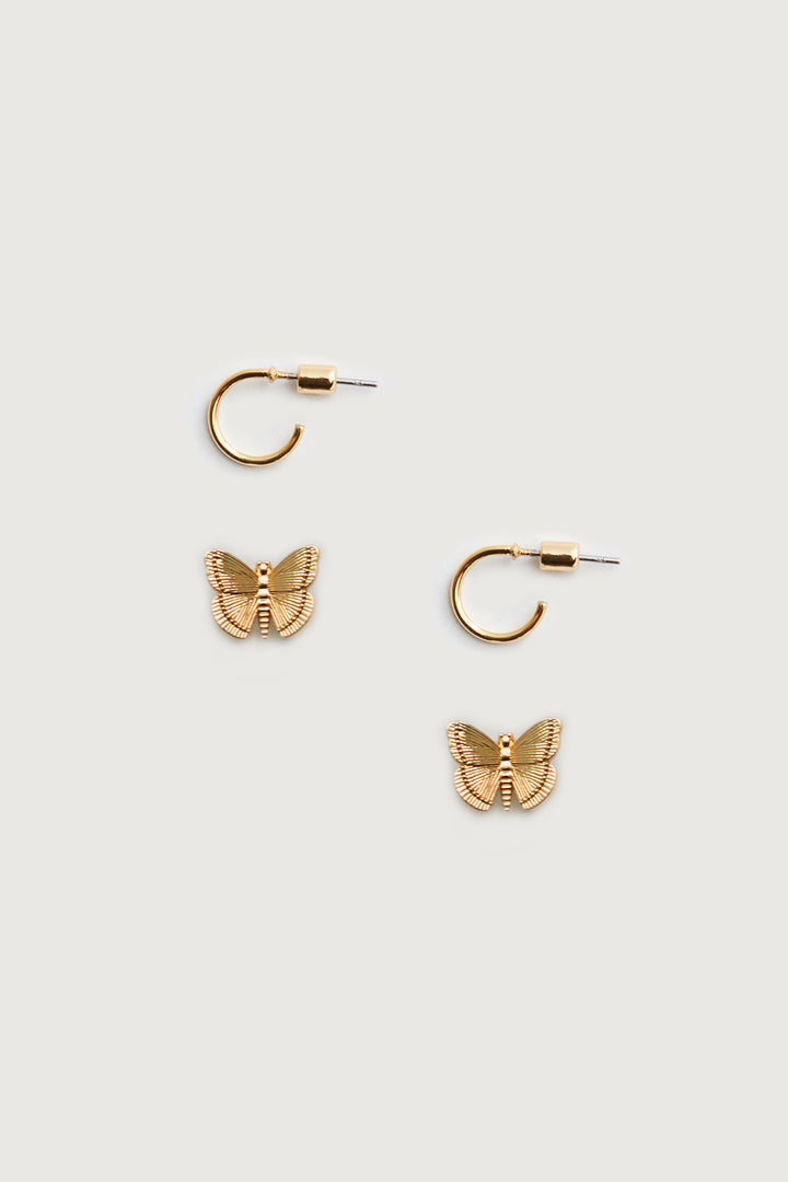 CHARM STUD AND HOOP SET in Gold Butterfly — alternate angle