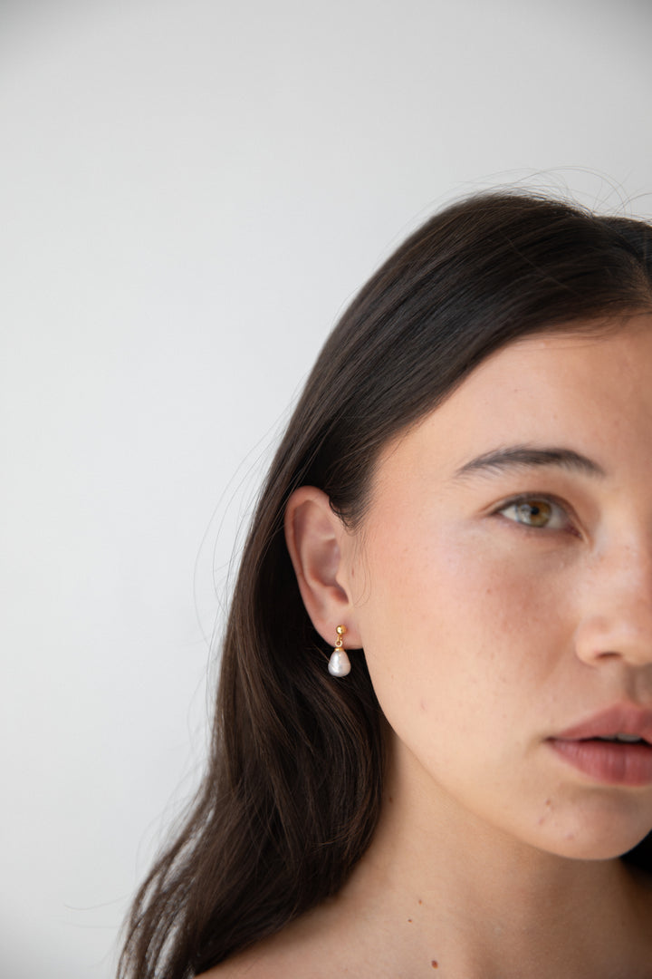 PEARL DROP STUDS in Gold — alternate angle