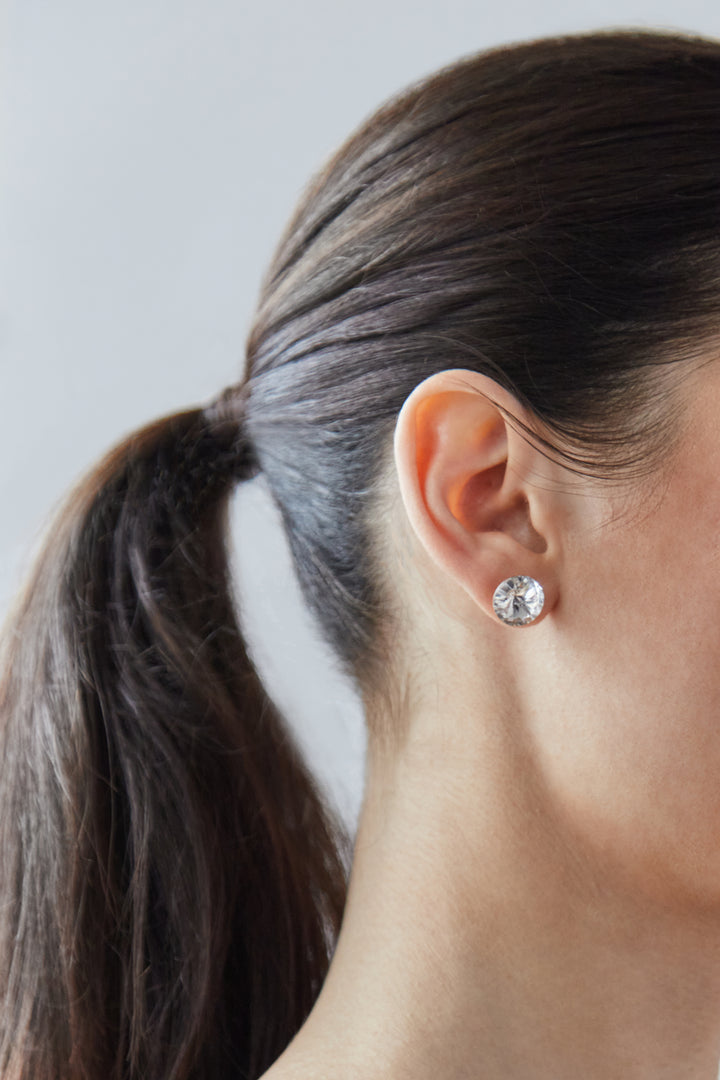 LARGE ROUND ZIRCONIA STUD EARRING in Silver — alternate angle