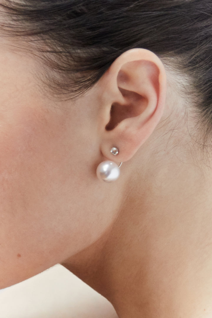 ZIRCONIA STUD WITH PEARL BACKING in Silver — alternate angle