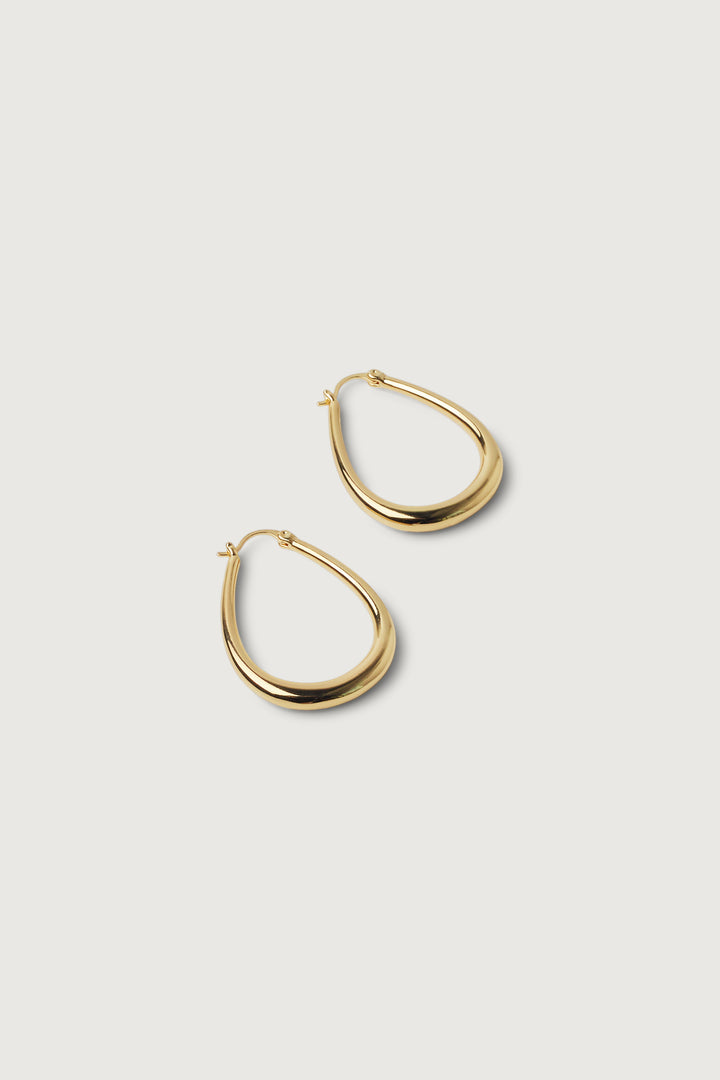 LARGE TEAR DROP HOOPS in Gold — alternate angle