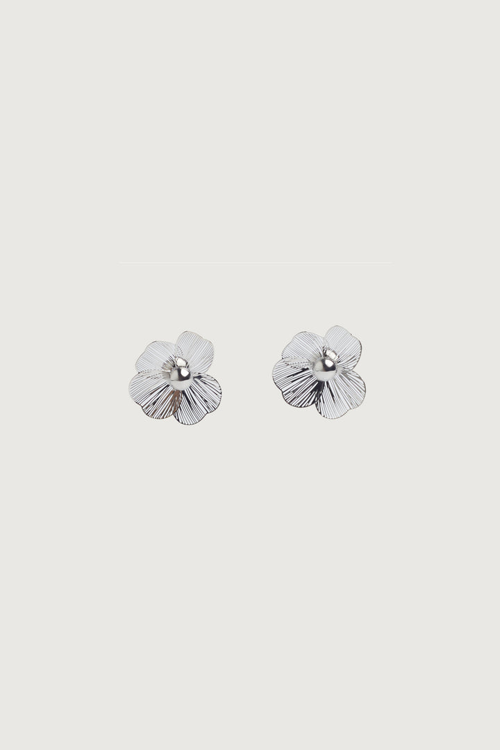 TEXTURED FLOWER EARRING in Silver — alternate angle