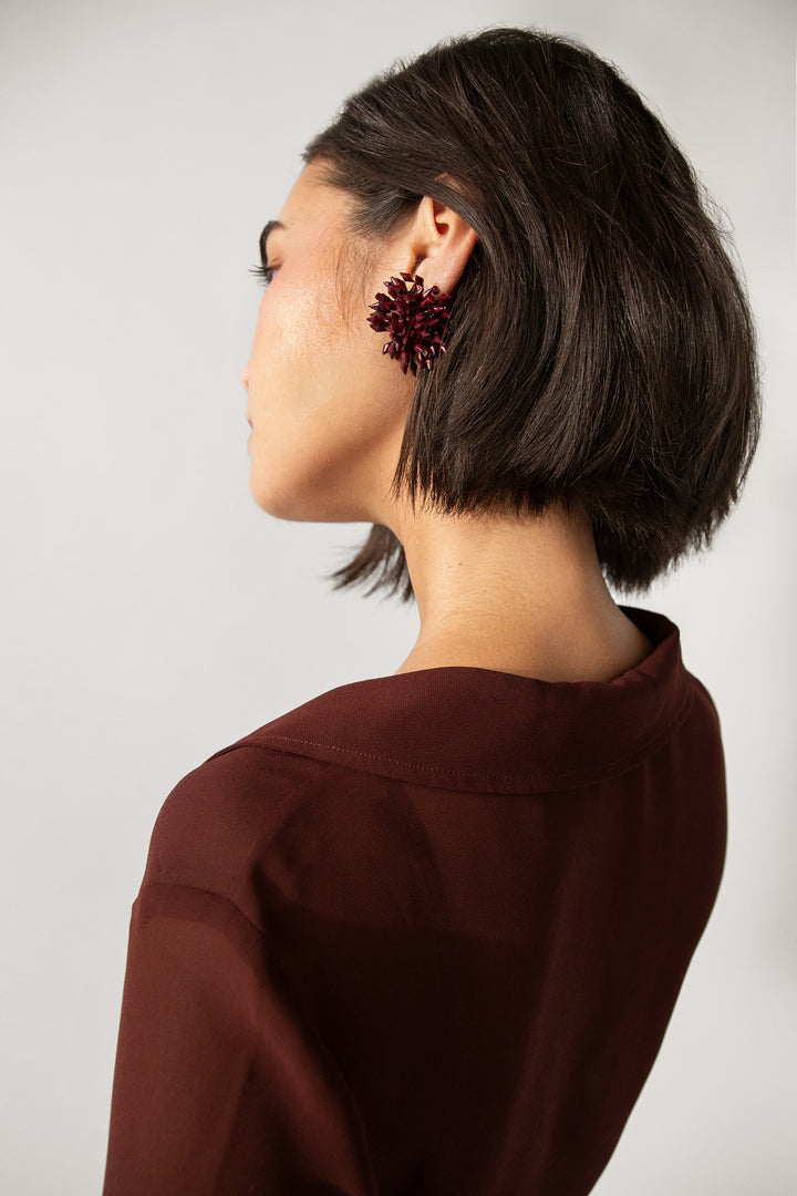BEADED ABSTRACT EARRING in Burgundy — alternate angle