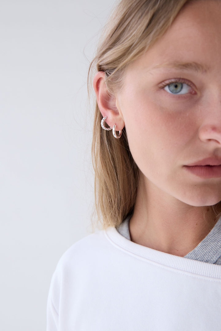 TWISTED AND CLASSIC HOOP EARRING SET in Silver — alternate angle